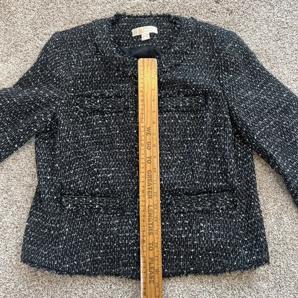 Michael Kors Women's 12 Tweed Cropped‎ Blazer Jacket Black White Snap
